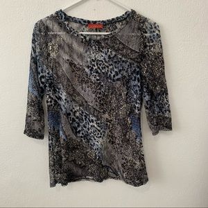 Zuleyka Rivera 3/4 Sleeve Animal Print Lace Blouse Large